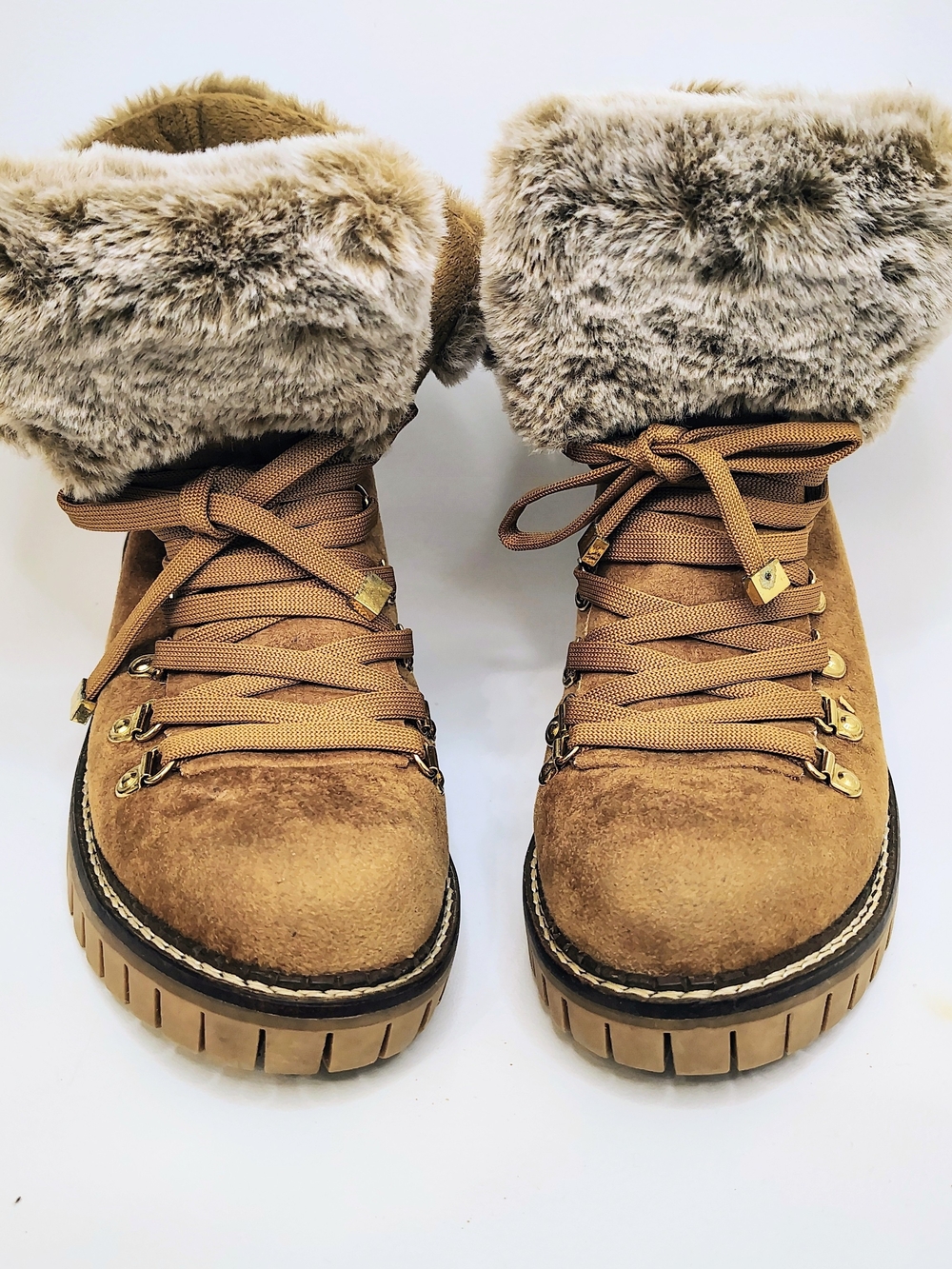 JLO Jennifer Lopez Avena Fur Brown Hiking Combat Winter Boots Sherpa Size 7.5